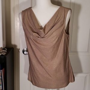 EUC Tahari gold metallic on beige sleeveless top M